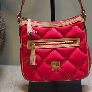 DOONEY & BOURKE Quilt Nylon Borla Crossbody Red w/Natural Lthr Trim Gold Hdwr